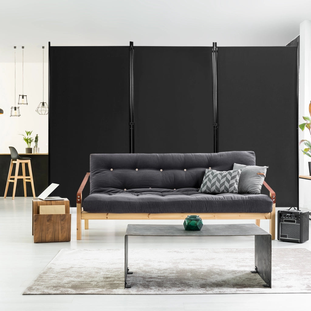 Divisore con 3 pannelli per casa ufficio, Separatore pieghevole con cardini durevoli 260x183cm Nero