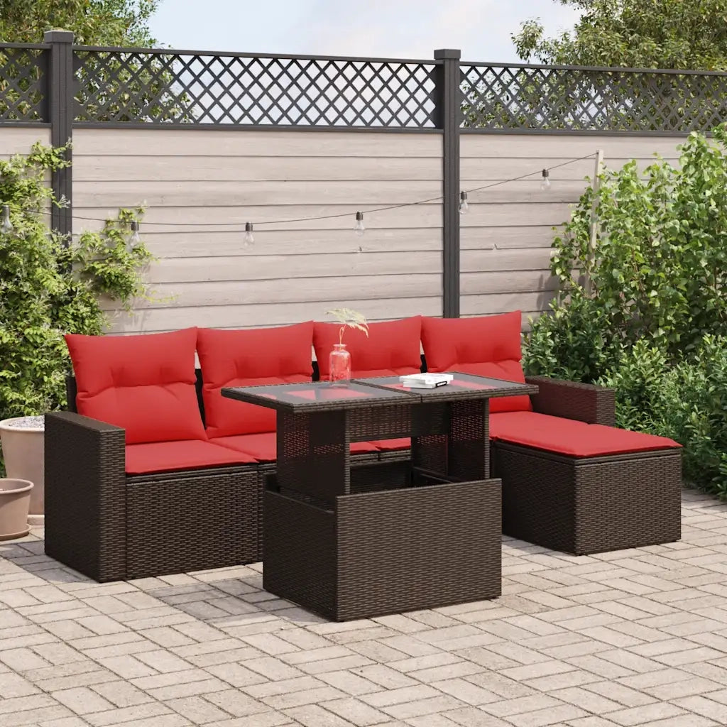 Set Divano Giardino 6 pz con Cuscini Marrone Polyrattan Acacia