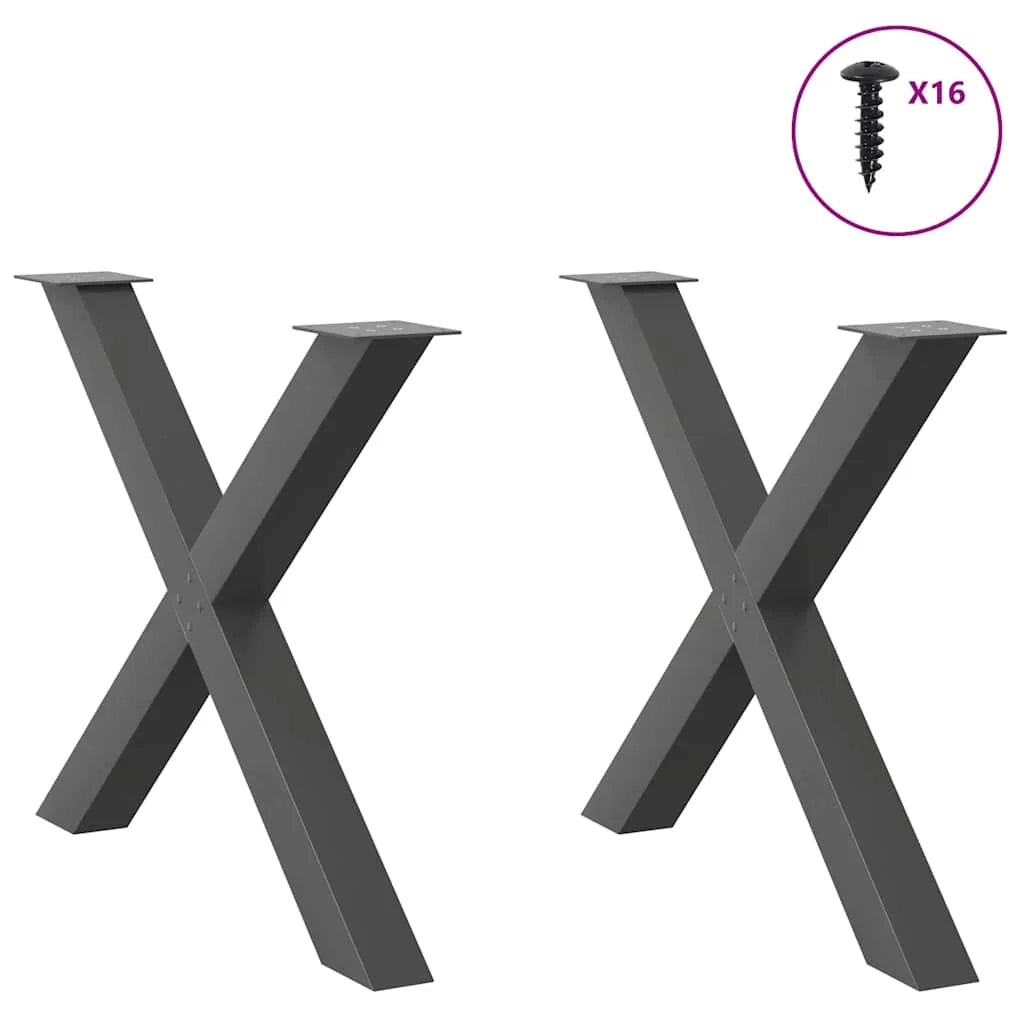 Set di 2 gambe per tavolo da pranzo a forma di X 90 x 73 cm con piedini regolabili design moderno acciaio antracite 02_0057258