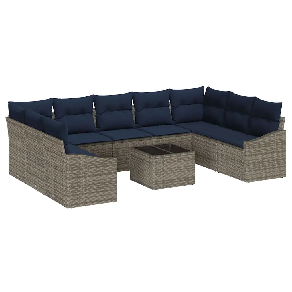 Set Divano da Giardino 10 pcs Grigio e Blu Navy polyrattan