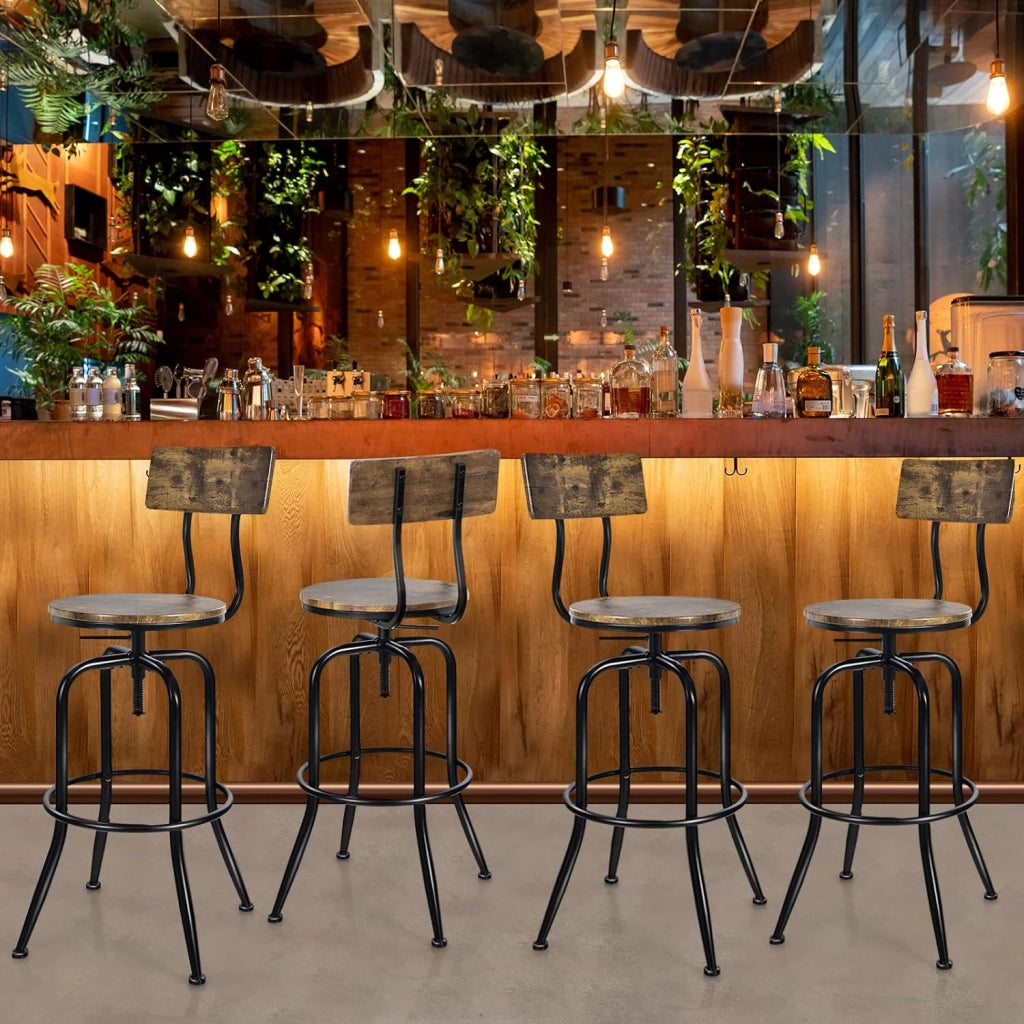 Set di 2 Sgabelli da Bar, Sgabello Girevole con Schienale Staccabile e Poggiapiedi, Altezza Regolabile da 69-76 cm, per Casa Cucina Bar