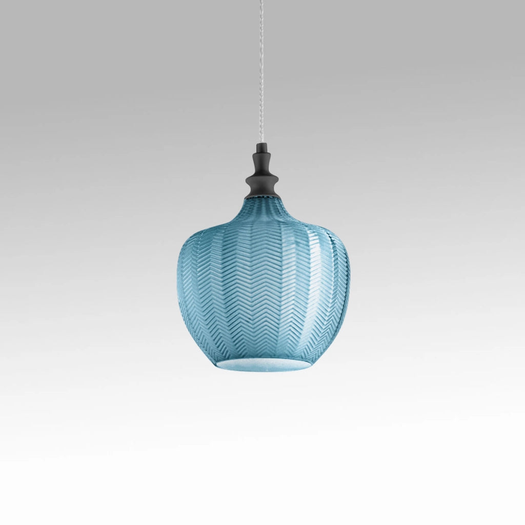 Cleofe - Lampada a sospensione in vetro cobalto trasparente e nero - Attacco 1XE27, stile vintage, IP20, 1XE27 max 1X60W, d.24cm, lampadine escluse