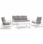 Tempo Style - Salottino Lounge in alluminio MIKONOS PLUS bianco/grigio | Lounge da giardino con divano, tavolo, 2 poltrone e cuscini | Set di mobili da giardino in metallo da 5 persone