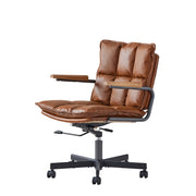 Sedia da ufficio ergonomica in pelle con altezza regolabile e rotazione 360° in pelle e metallo marrone