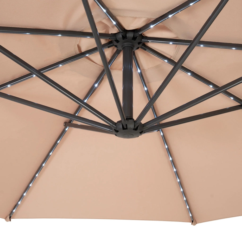 Ombrellone LED Decentrato 3m Beige Banana con Base Quadrata