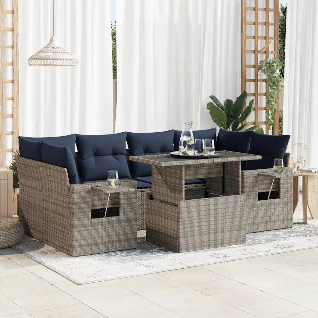 Set Divani da Giardino con Cuscini 7pz Grigio Polyrattan 3326432