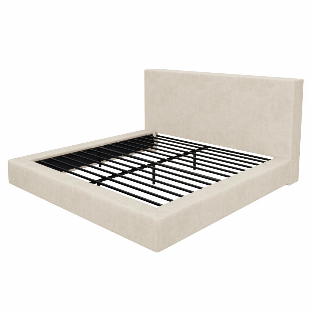 Letto imbottito 180x200 cm con rete a doghe in ciniglia beige