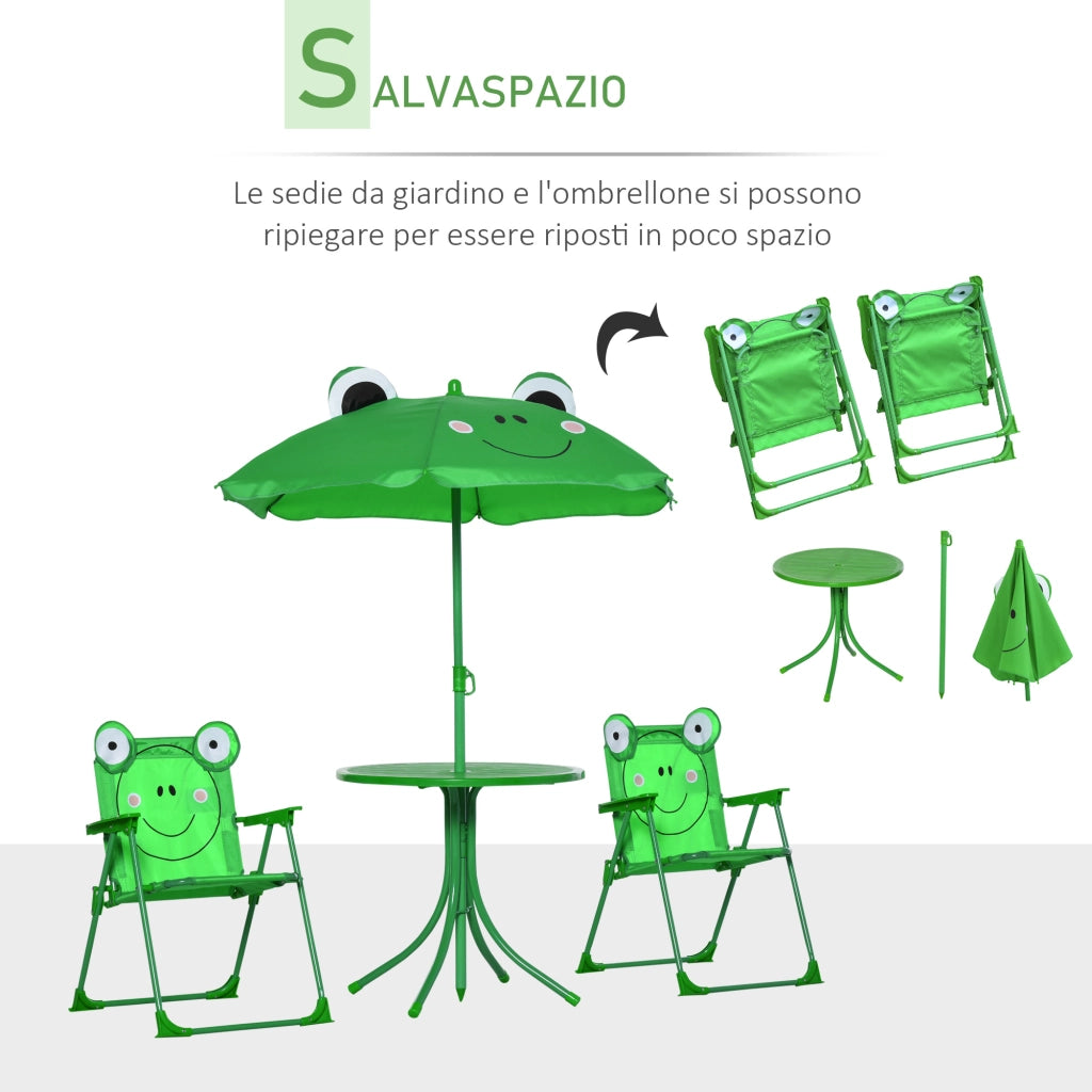 Set da Giardino 4 Pezzi per Bambini con Ombrellone ¨C zephmum ¨C Verde, Acciaio, Tessuto Oxford