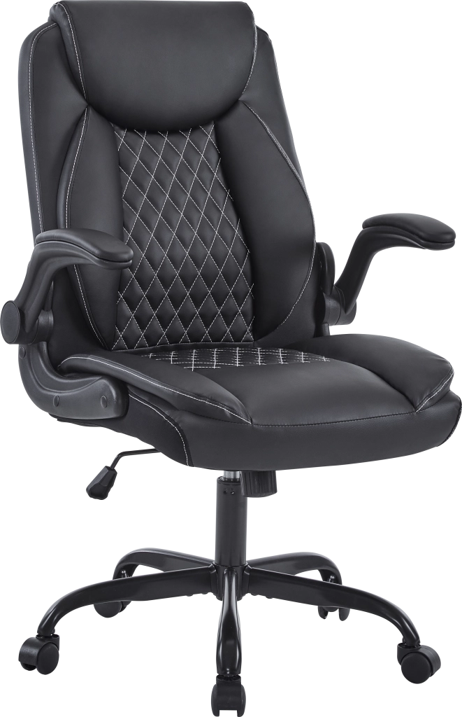 Sedia da ufficio ergonomica con supporto lombare e braccioli ribaltabili seduta imbottita in pelle nera