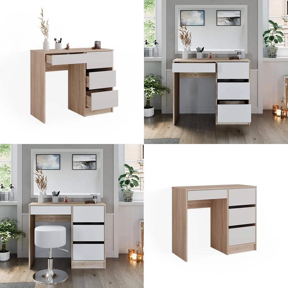 Scrivania Sherry, Bianco/Sonoma, 90 x 40 cm con cassetti
