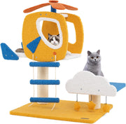 Tiragraffi per Gatti a Tema Aviatorio, Albero per Gatti con Posatoio a Forma di Elicottero, Palo, Piattaforma, Scala e 3 Giocattoli Sospesi, Torre per Animali Domestici Interno