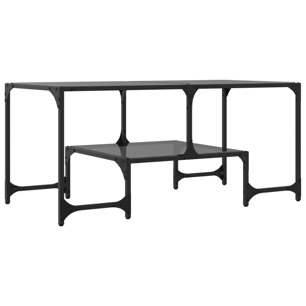 Tavolino con Piano in Vetro Nero 98,5x50x45 cm Acciaio 846015