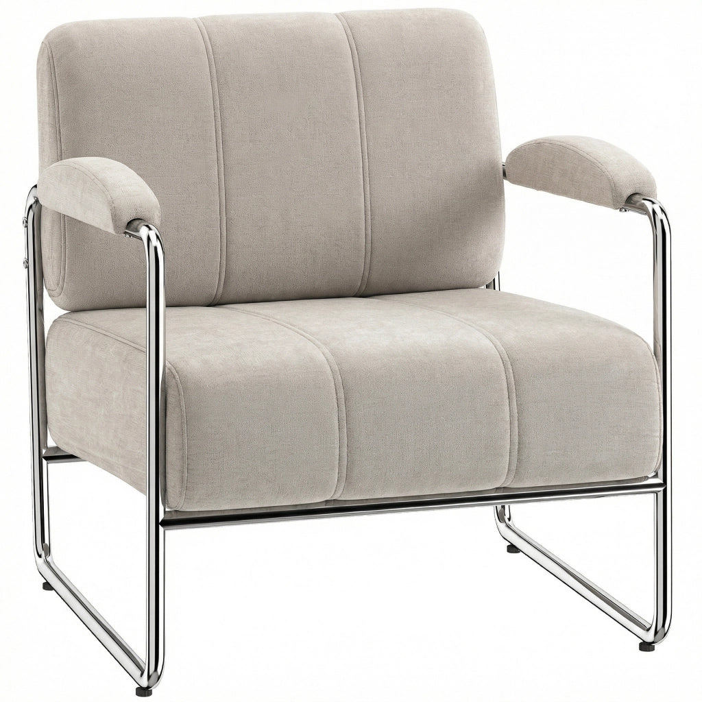 Poltrona Salotto e Poltroncina Camera da Letto in Ciniglia Morbida, Beige