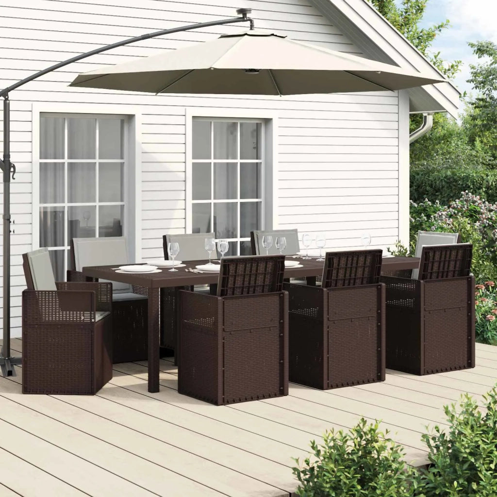 Set da Pranzo per Giardino 9 pcs Marrone e Grigio Chiaro PP 3430094