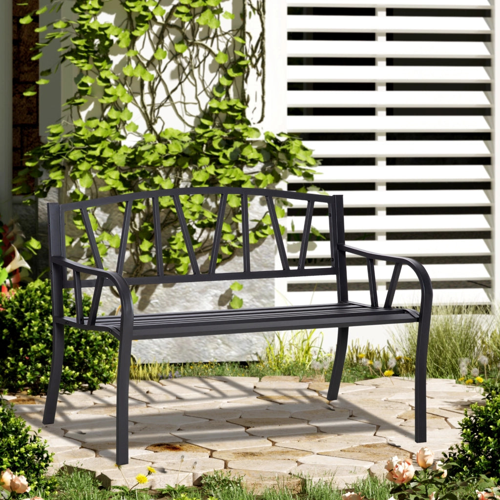 Panchina da Giardino in Metallo ¨C zephmum ¨C Nero, 2 Posti, 128x56x86cm