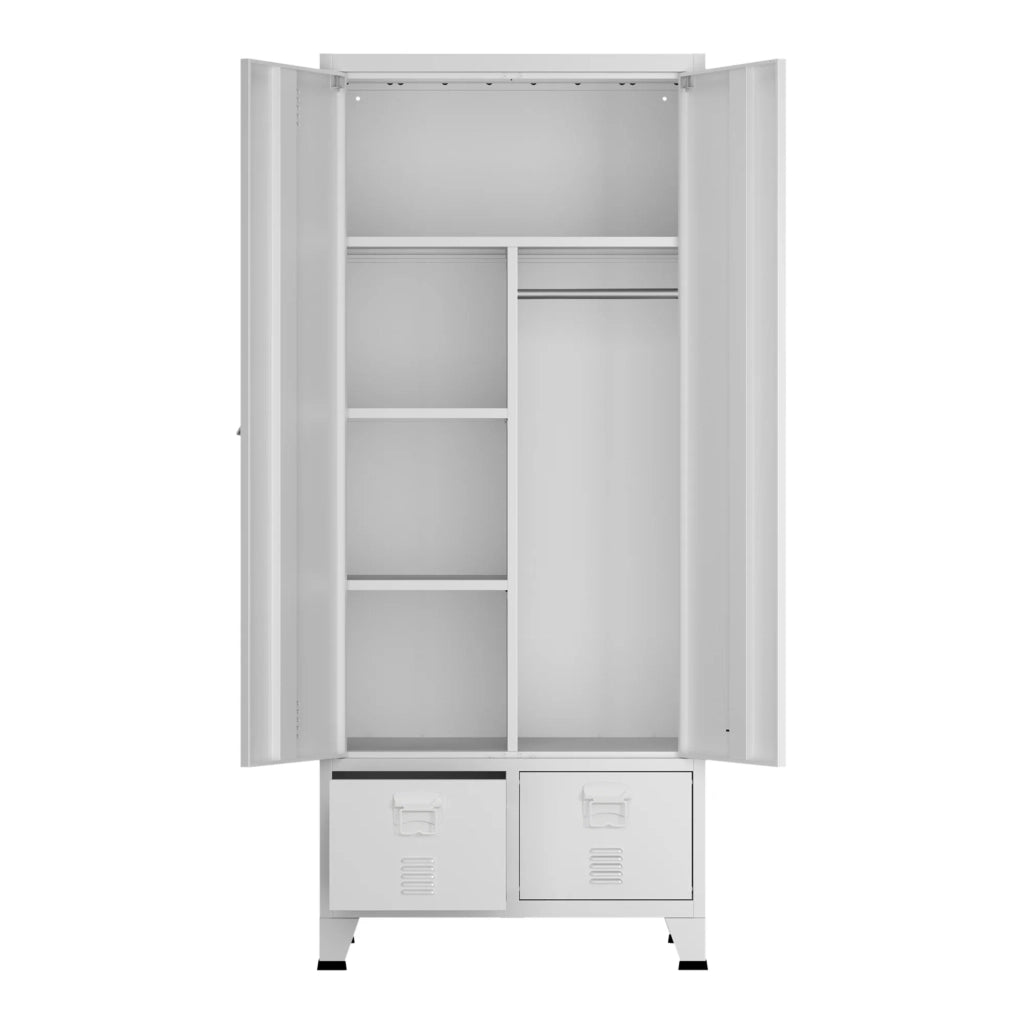 Armadio/scaffale per camera da letto mobile contenitore 180 x 90 x 40 cm con 2 cassetti acciaio bianco 03_0008874