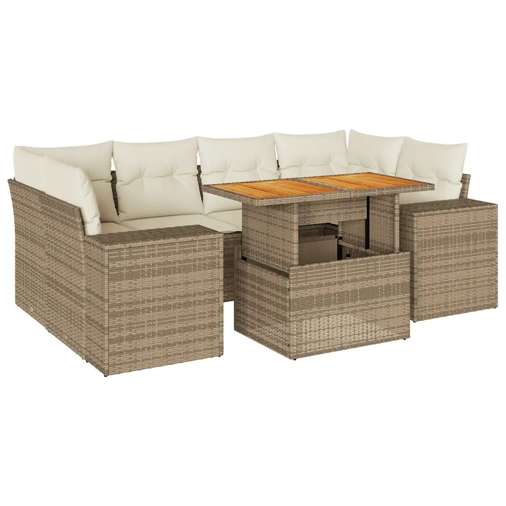 Set Divani da Giardino 7 pz con Cuscini Beige in Polyrattan 3327341