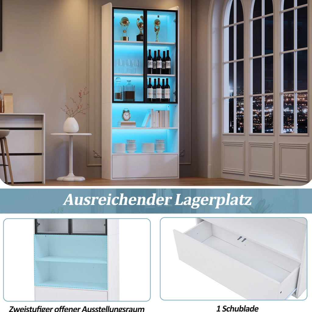 Vetrina alta bianca 80x34x180 cm con LED e cassetto