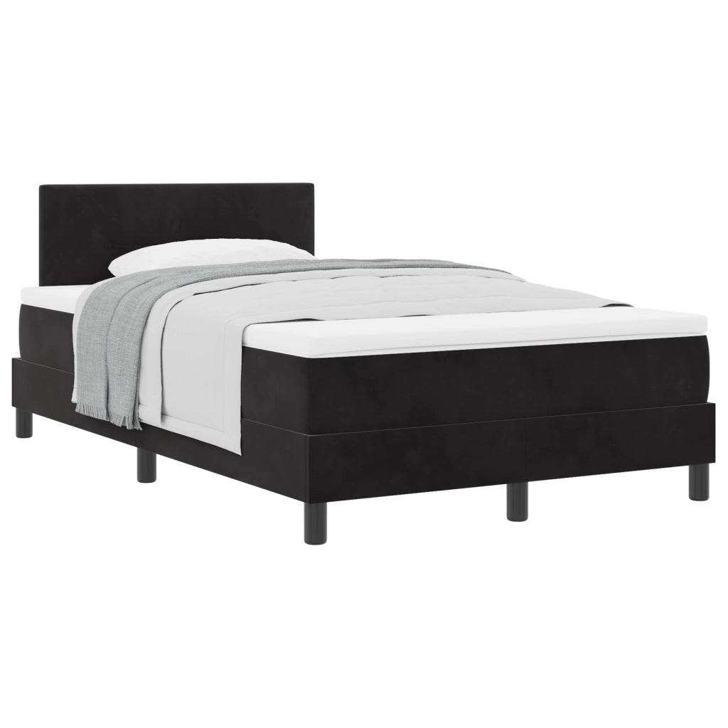 Letto Box Spring e Materasso Nero Piccolo Doppio in Velluto