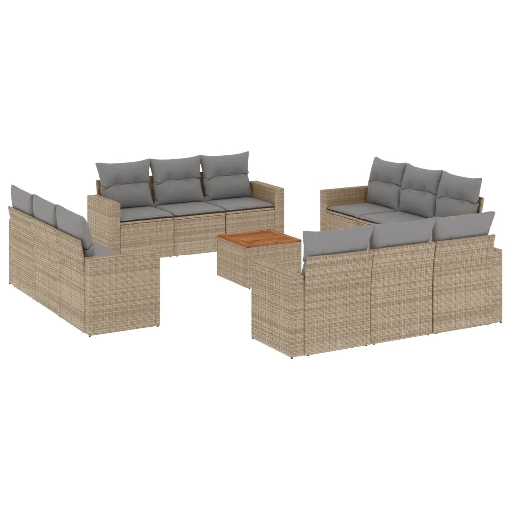 Set Divano da Giardino 13 pz con Cuscini Beige Misto Polyrattan