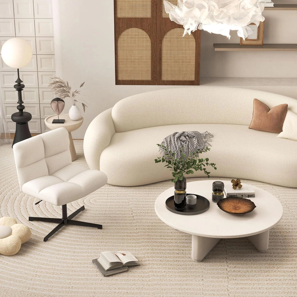 Sedia da ufficio Regolabile in Altezza con Funzione Basculante, Sedia Ufficio Scrivania in Finta Pelliccia di Agnello, con Morbida Imbottitura, 64 x 48 cm, Bianco/Grigio/Marrone (Beige)