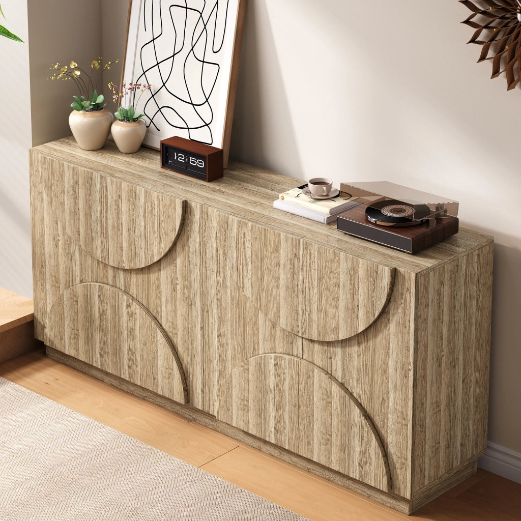 Sideboard con ripiani e Rebounder, venatura del legno naturale