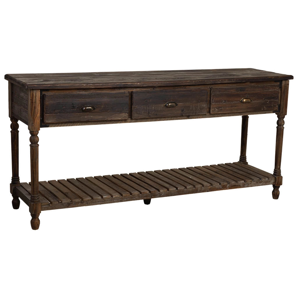 Mobile da ingresso in legno invecchiato con 3 cassetti e 1 ripiano 184,5x50x86,8