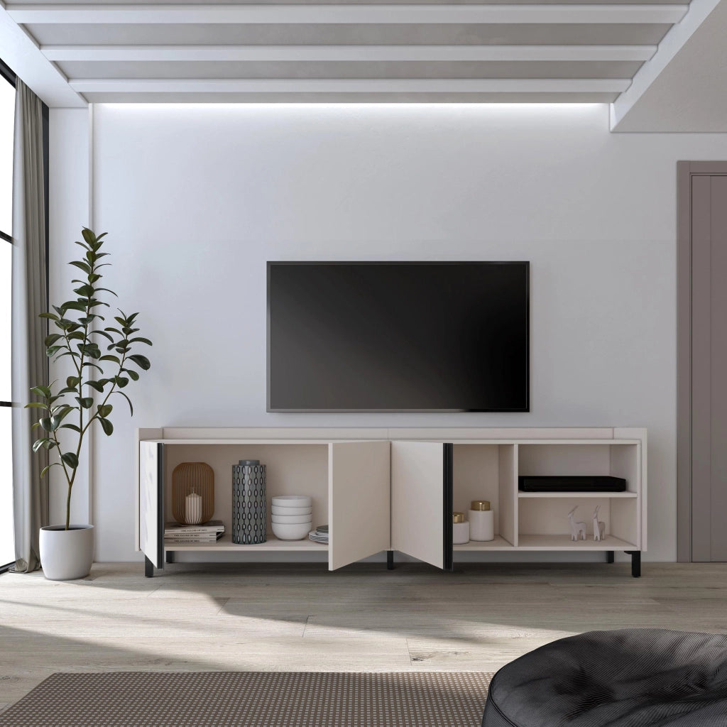Mobile TV Soggiorno, 207x61x35 cm, Per TV fino a 80", Design industriale, Beige