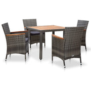 Set da Pranzo da Giardino 5 pz con Cuscini in Polyrattan Grigio cod mxl 34560