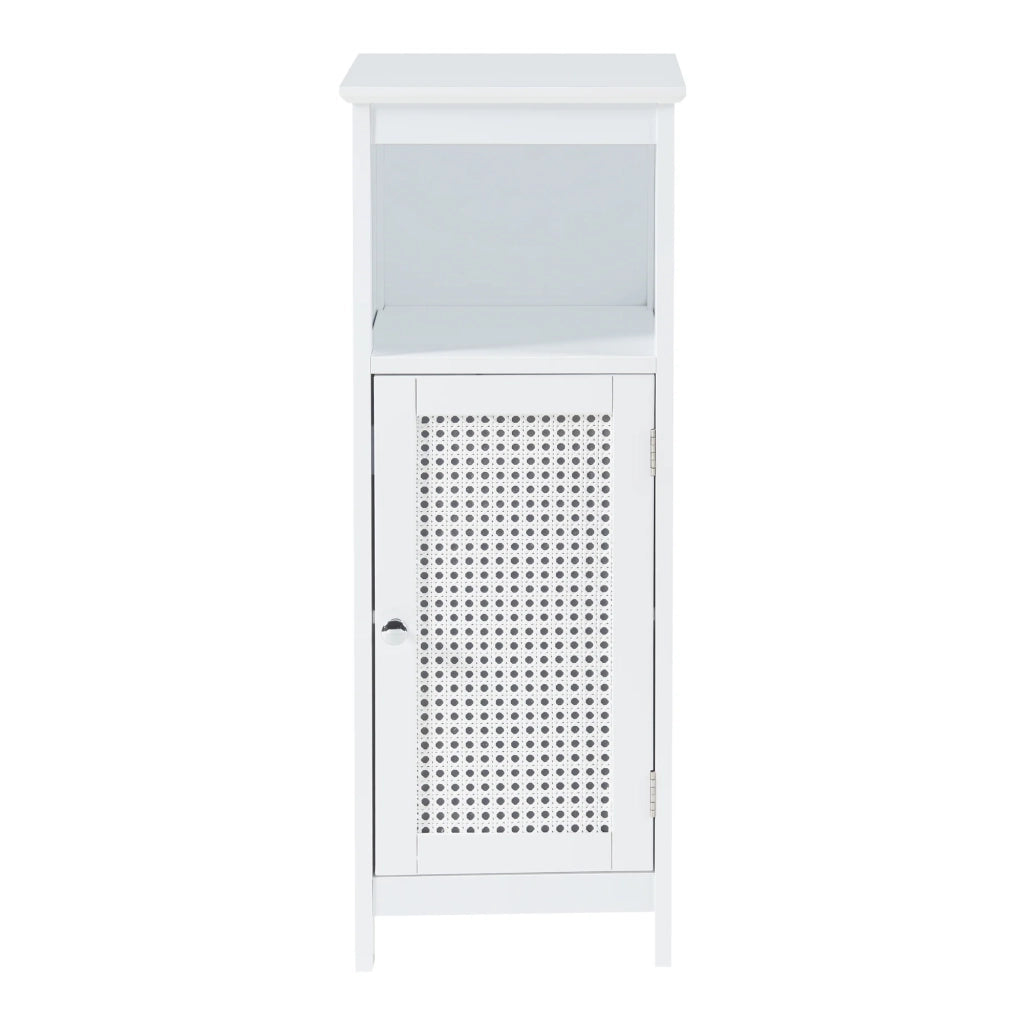 Mobiletto/scaffale basso per bagno 80 x 30 x 28 cm con 1 anta finitura MDF e PVC bianco 03_0008860