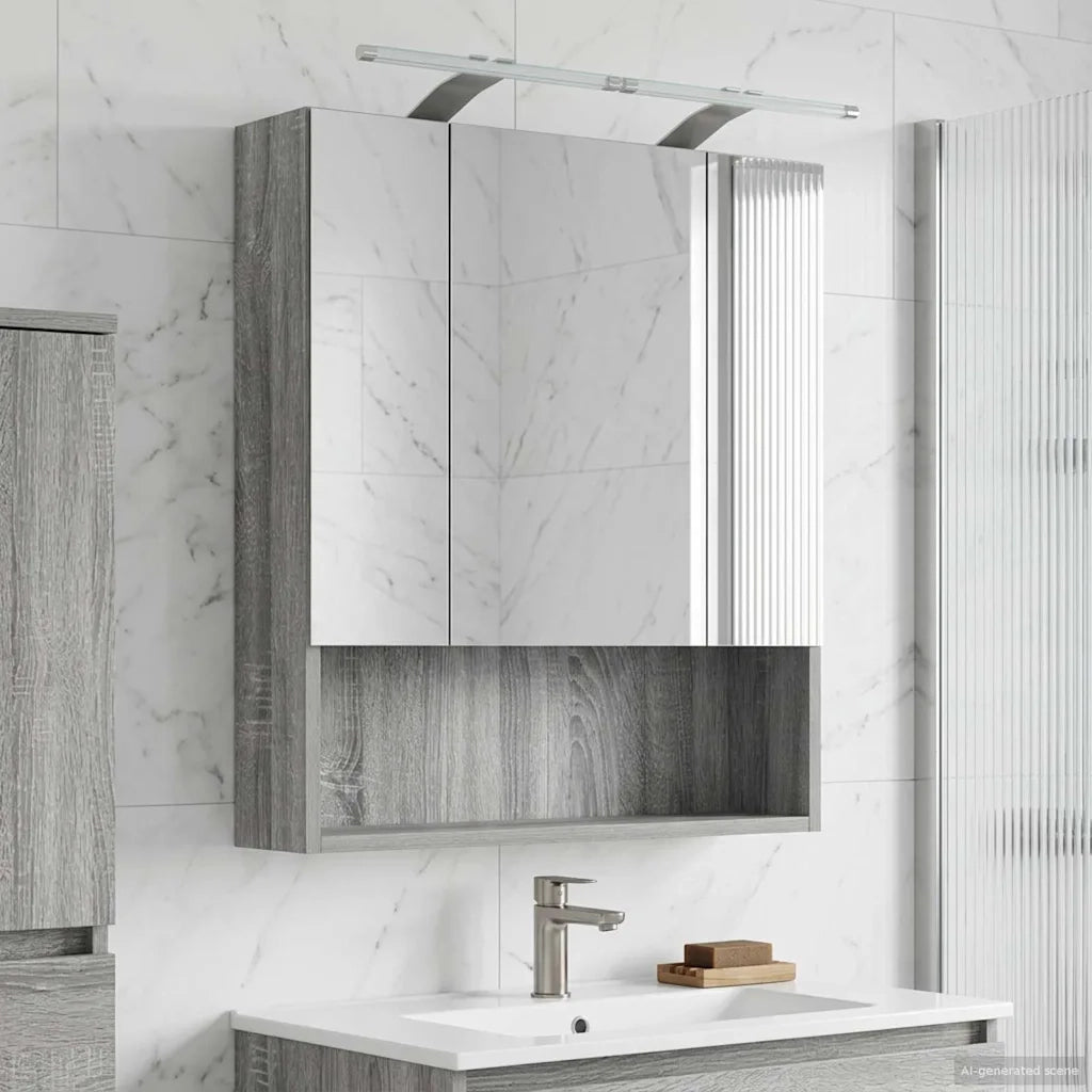 Mobiletto per specchio da bagno Grigio Sonoma 60 x 14.5 x 70 cm 889196