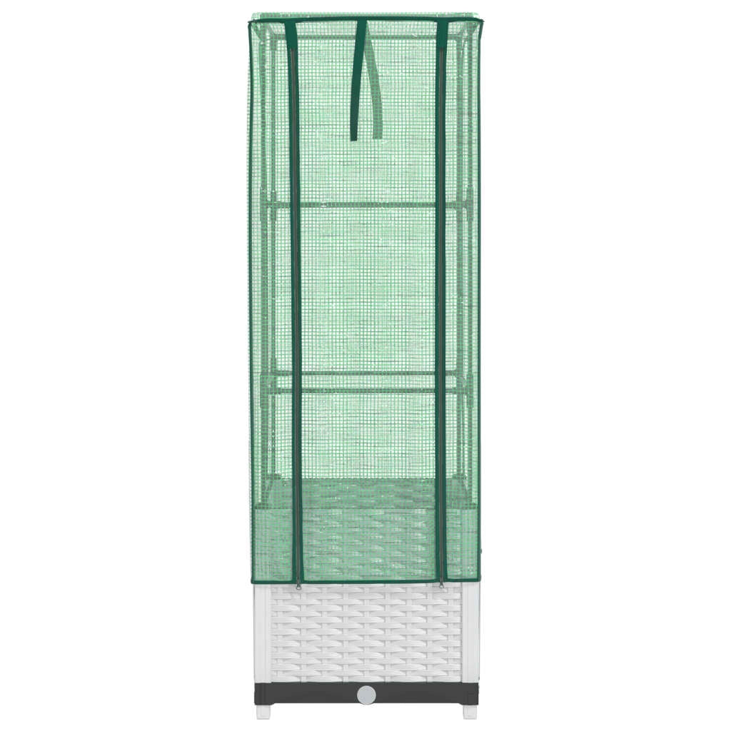 Aiuola rialzata/fioriera con copertura effetto rattan 40 x 40 x 139 cm bianco 02_0038775