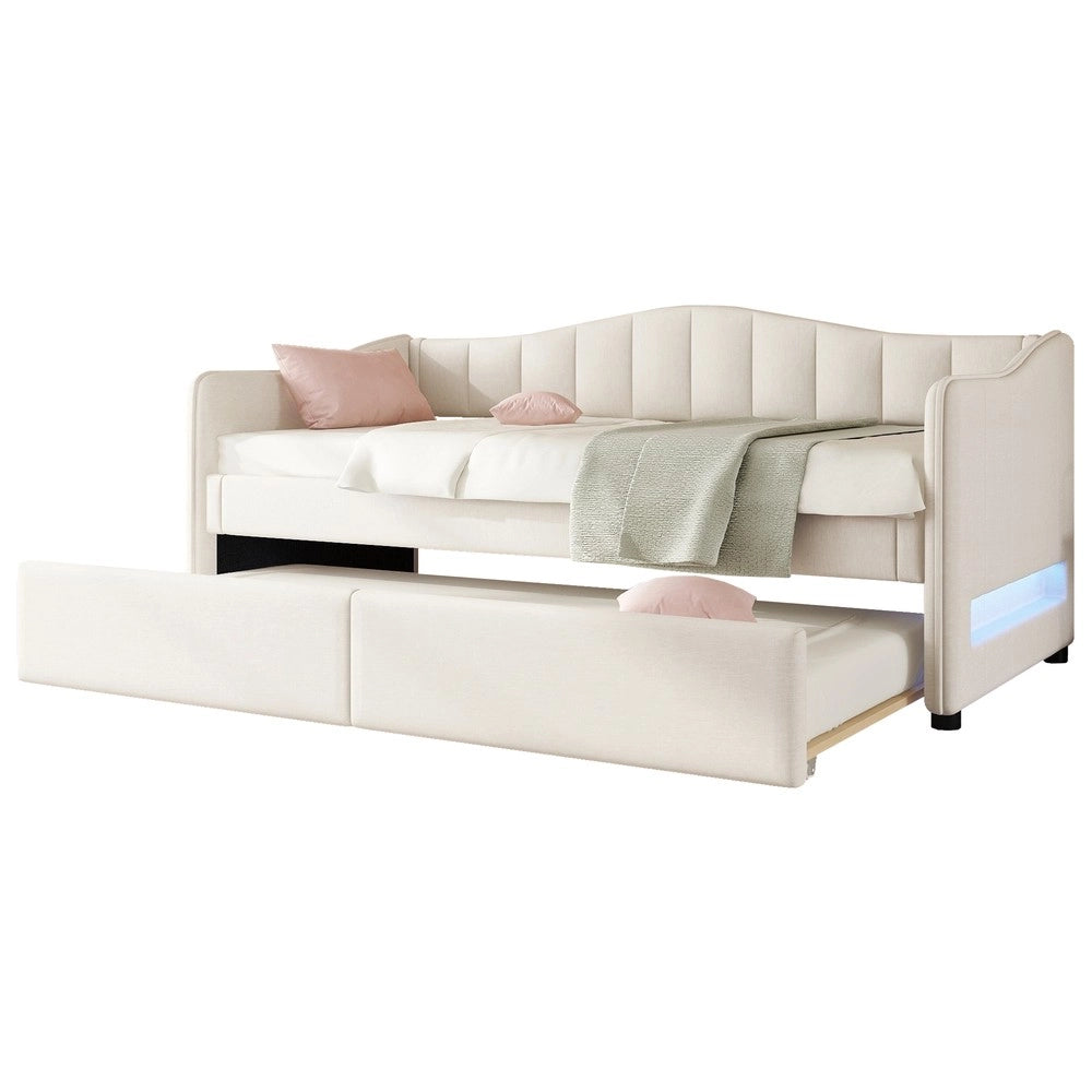 Letto di Giorno con Letto Estraibile ¨C MINIMAL ¨C Tessuto Beige, 90x200 cm