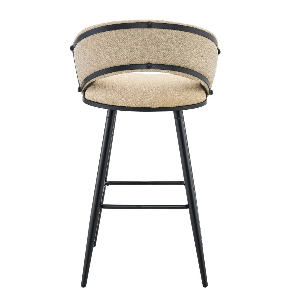 Sgabello da bar con schienale intrecciato e poggiapiedi, in velluto e metallo beige nero 71 × 61 × 37 cm