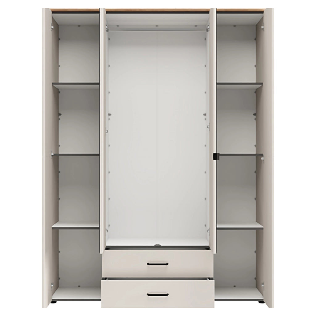 Armadio Camera da Letto Pokhar, Guardaroba Grande 2 Cassetti, 157x208h cm Bianco Crema