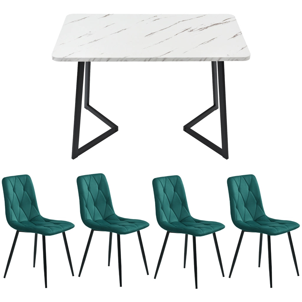 Tavolo da Pranzo Allungabile con 4 Sedie ¨C MINIMAL ¨C Nero, Velluto Verde Scuro, 117x68 cm