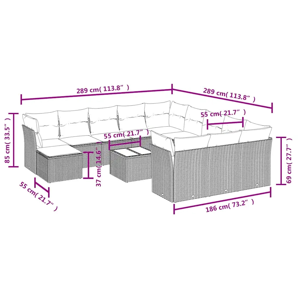 Set Divani da Giardino 13 pz con Cuscini Marrone in Polyrattan