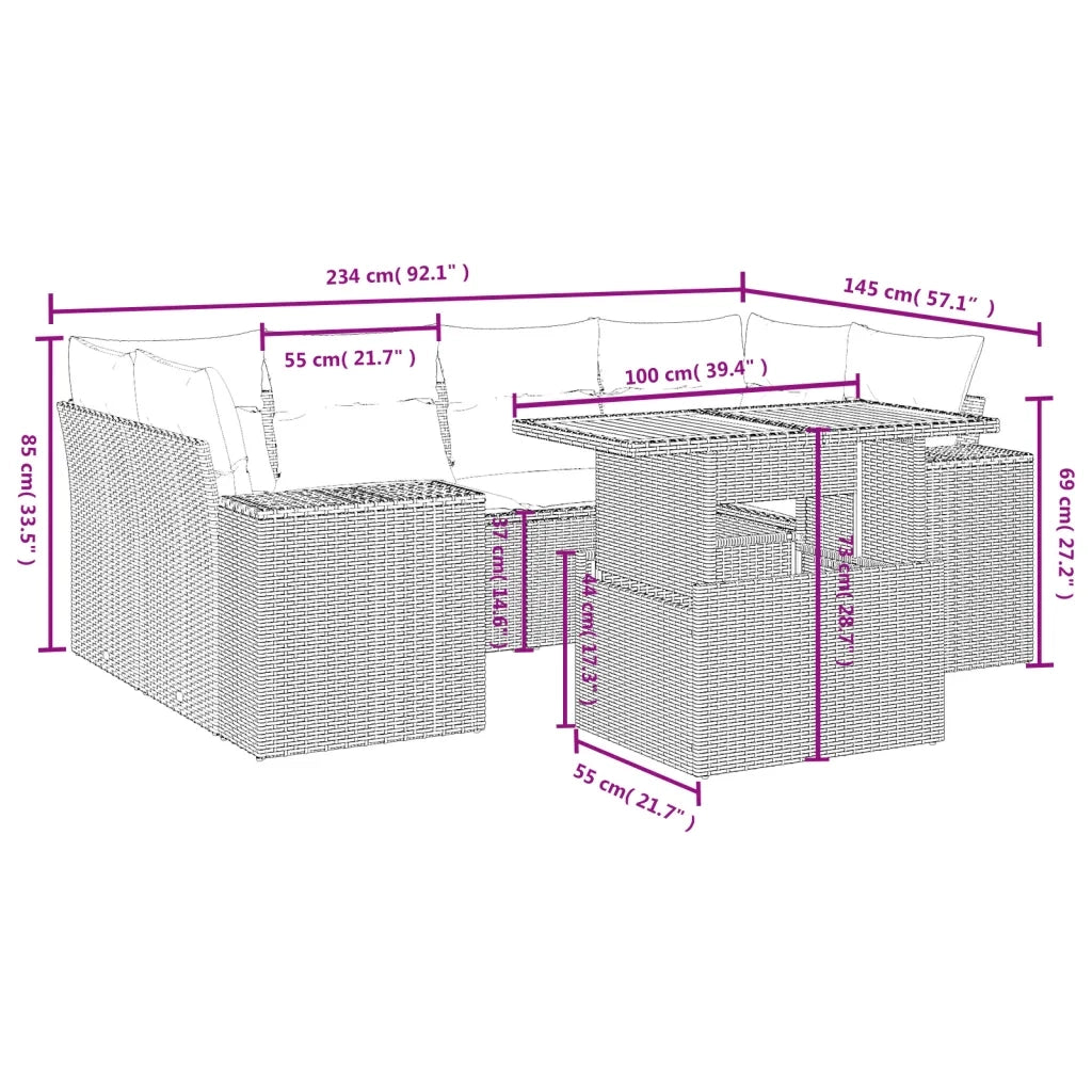 Set Divani da Giardino 7 pz con Cuscini Grigio in Polyrattan 3272537