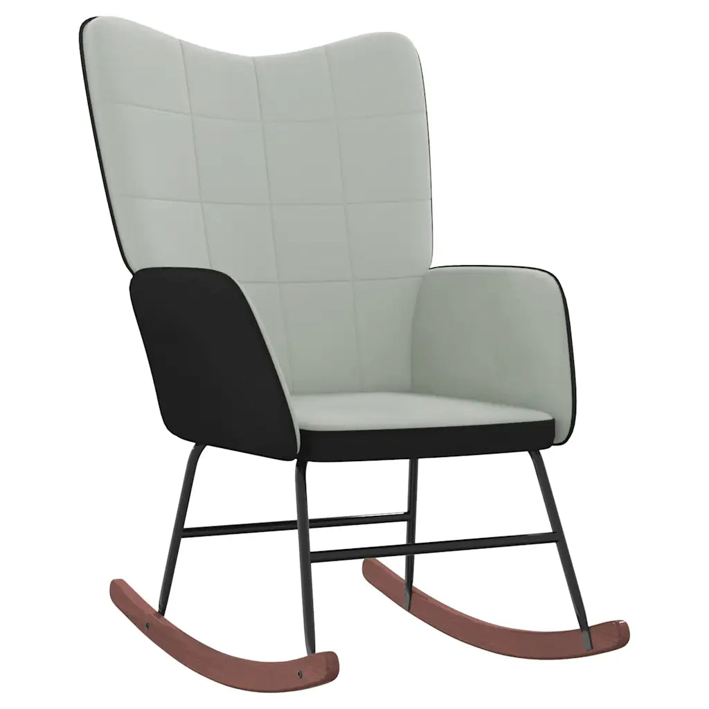Poltrona a Dondolo con Poggiapiedi Grigio Chiaro Velluto e PVC