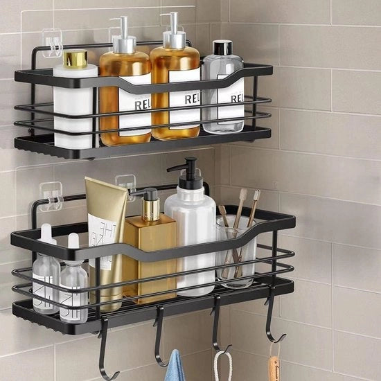 Organizzatore bagno a due pezzi maniglie bagno a secco pannello bagno caddy bagno senza perforazione in acciaio inossidabile per bagno e cucina - inclusa la dotazione di fissaggio