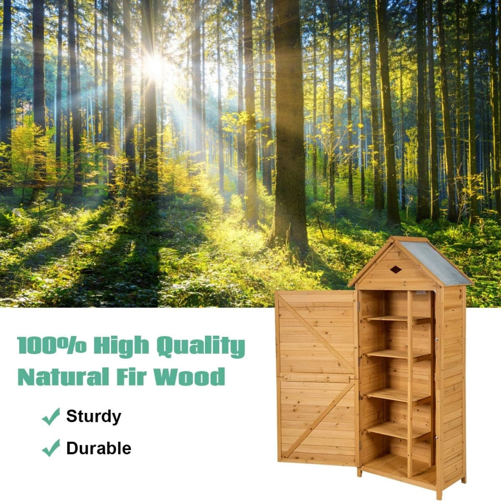 Cassetta Attrezzi 80 x 45 x 177 cm, Armadio da Esterno Portastrumenti a 5 Ripiani Box Casetta Ripostiglio Porta Attrezzi da Giardino in Legno Massello di Abete