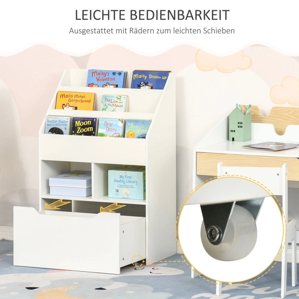 Libreria bambini con cassetto ¨C Xylo ¨C legno bianco 60x29,9x90 cm ripiani stoccaggio cameretta