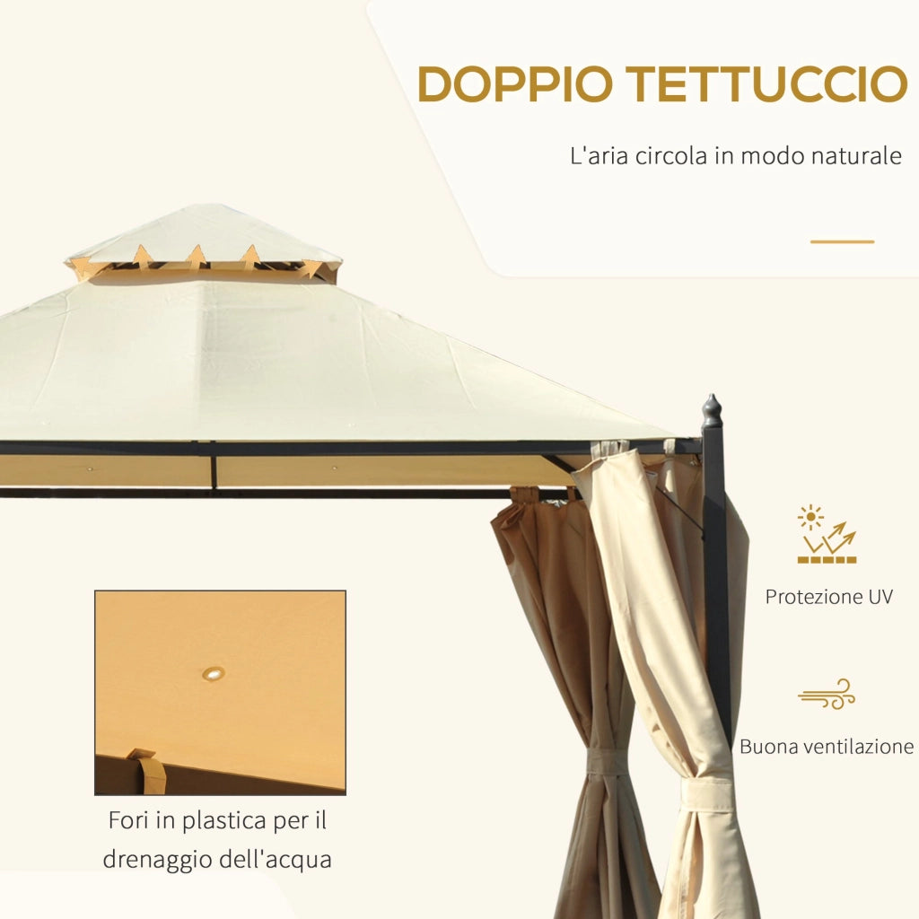 Gazebo da Giardino Impermeabile con Pannelli Laterali Beige 3x3m