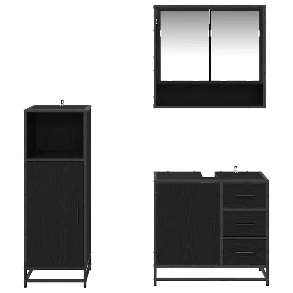 Set di mobili per il bagno 3 pcs Rovere Nero Legno multistrato