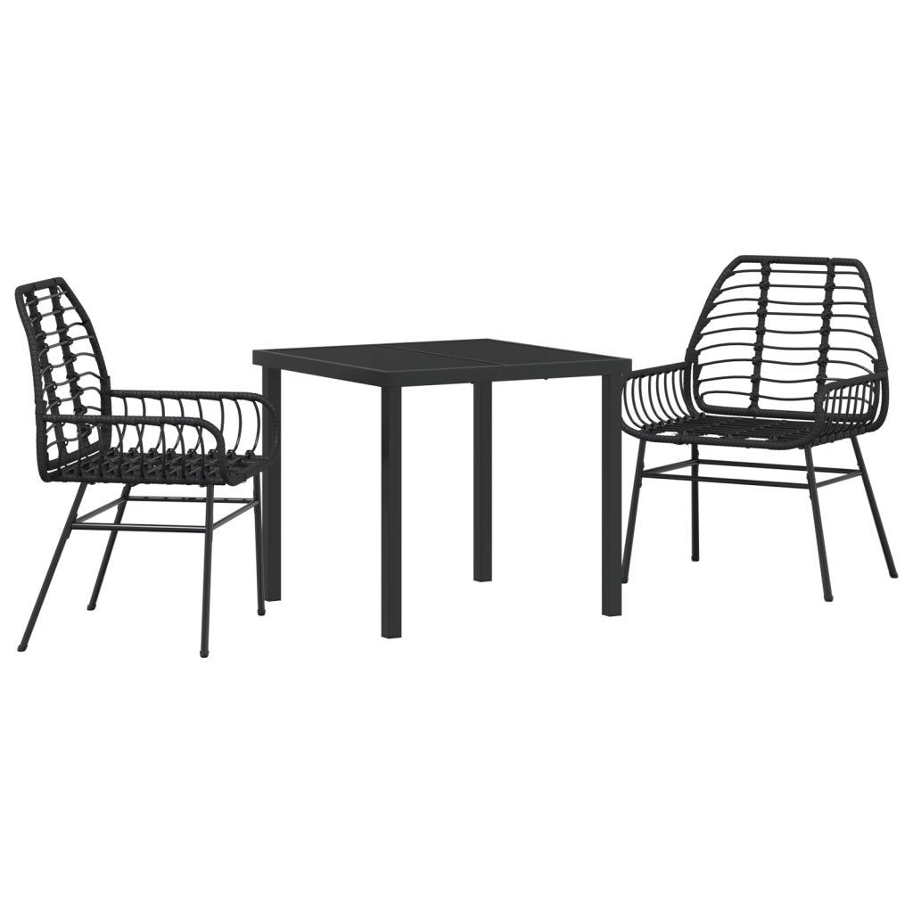 Set da pranzo da giardino 3 pezzi nero polyrattan