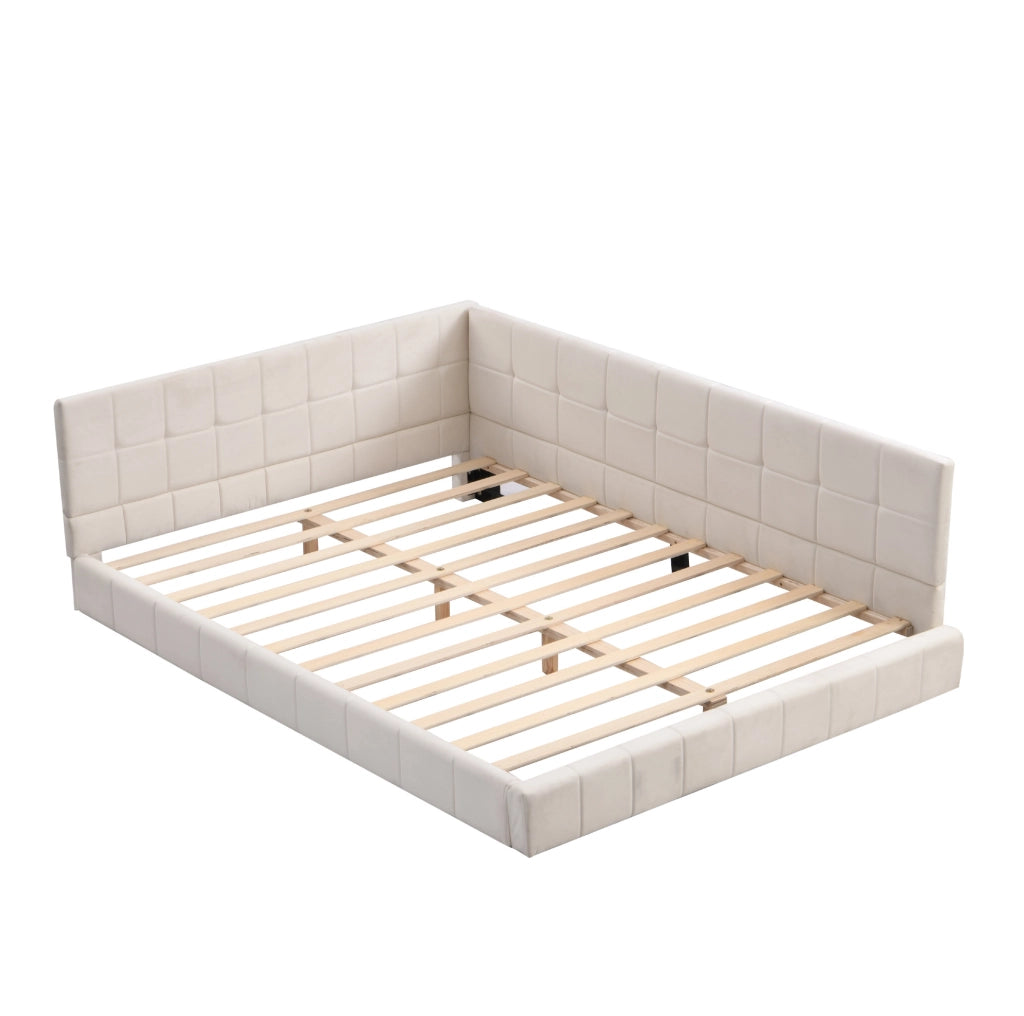 Letto da giorno 140x200 cm; design Mid-Century; tessuto beige (Senza materasso)