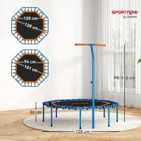 Trampolino Fitness, con Maniglia Regolabile, stabile e silenzioso, per interni, in Acciaio, Blu