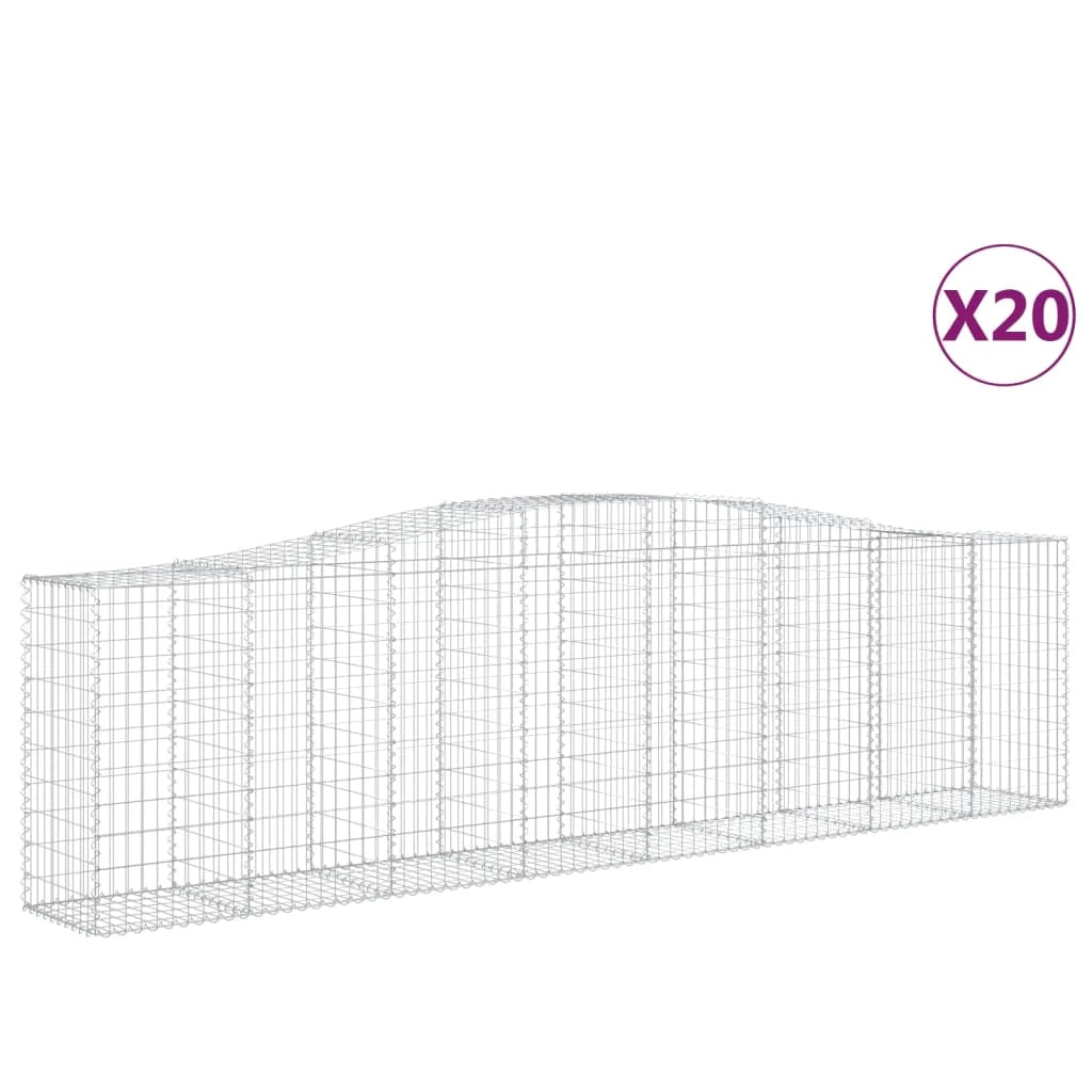 Cestini gabbioni recinzione a gabbia muro di contenimento ad arco 20 pezzi 400 x 50 x 100/120 cm ferro zincato argento 02_0040643