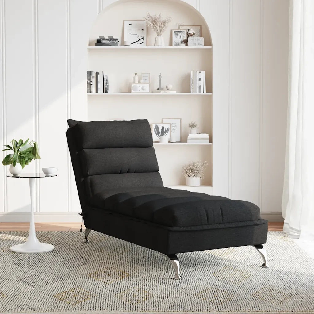 vidaXL Chaise Longue Massaggi con Cuscini Nero in Tessuto