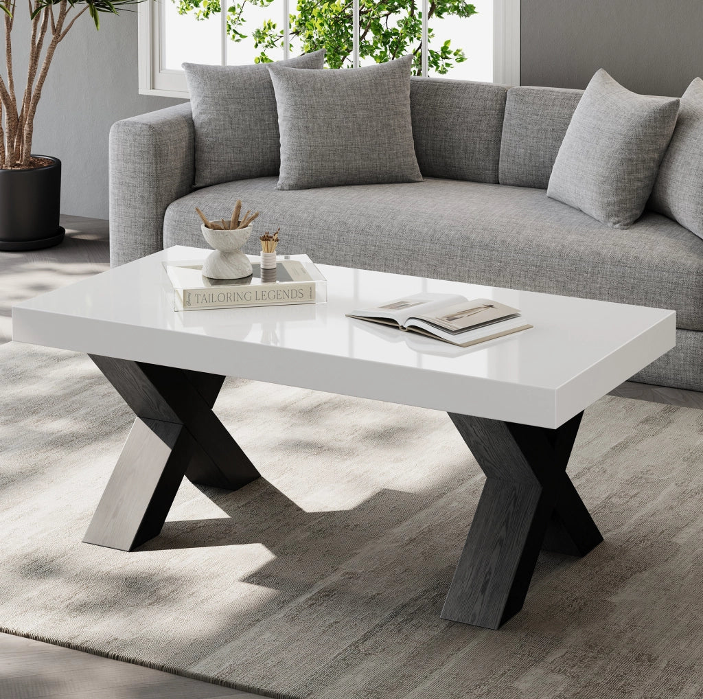Tavolino da caffè moderno in MDF bianco e nero 100x50x40 cm